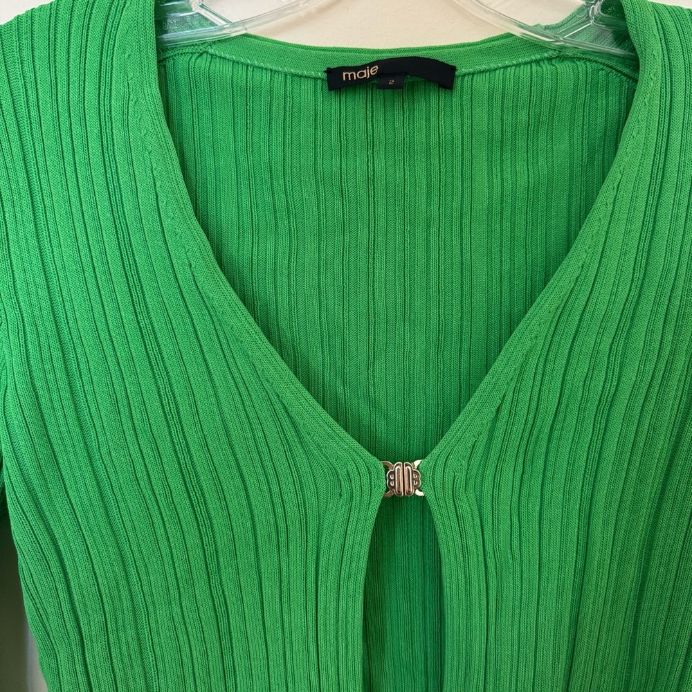 Maje Green Ribbed Cardigan - Picture 2 of 4
